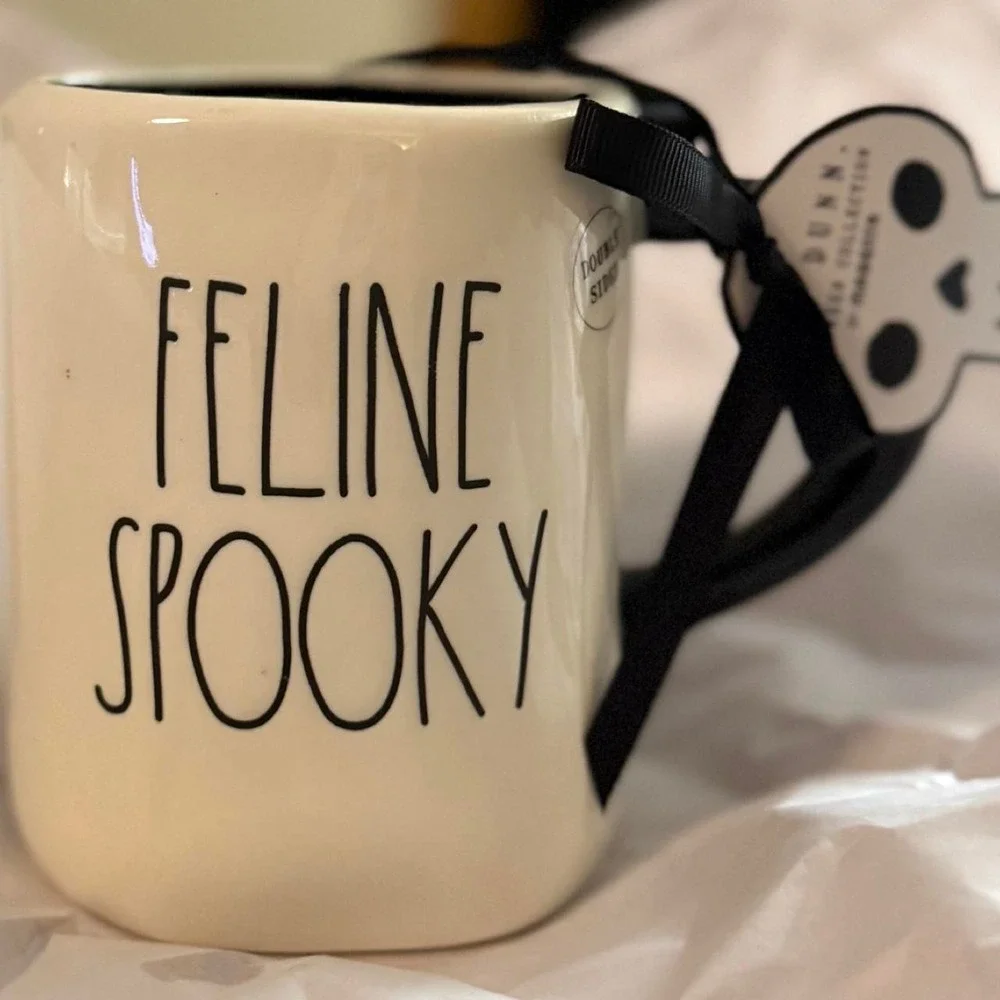 Rae Dunn Mug Feline Spooky Black Cat 3D Embossed Halloween Mug NWT